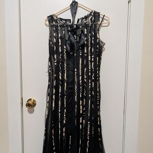 Sandra Darren Black and Cream Mesh Panel Dress